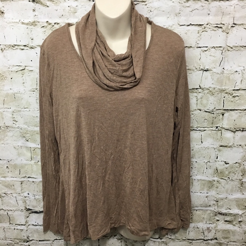 🌻 Crochet Brown Cowl Neck Long Sleeve Top F49